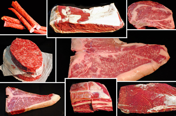 Collage of several cuts of beef"